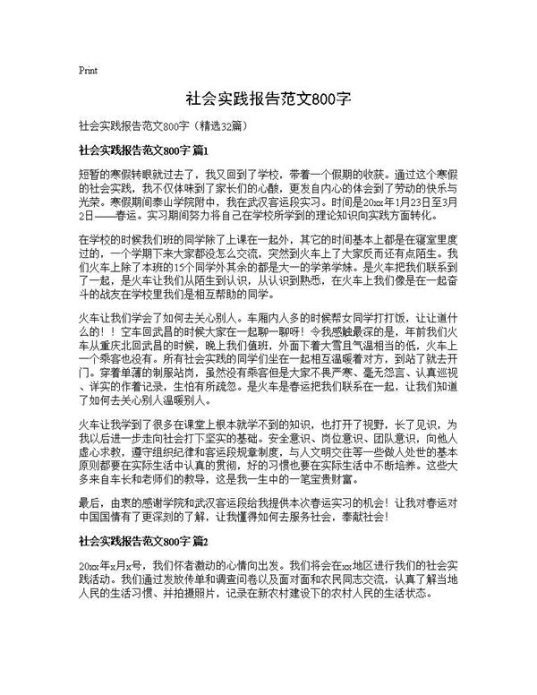 社会实践报告范文800字 (共31页)