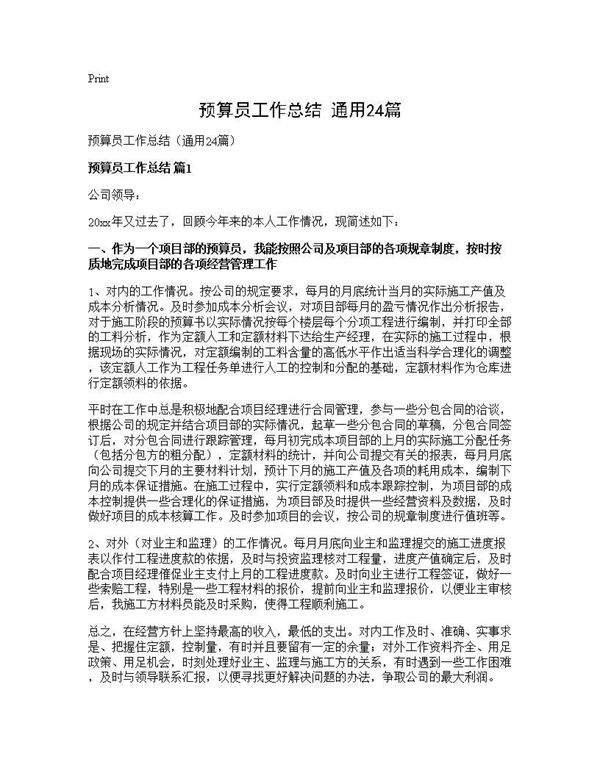预算员工作总结(通用) (共31页)