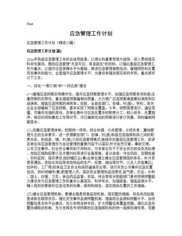 应急管理工作计划 (共27页)