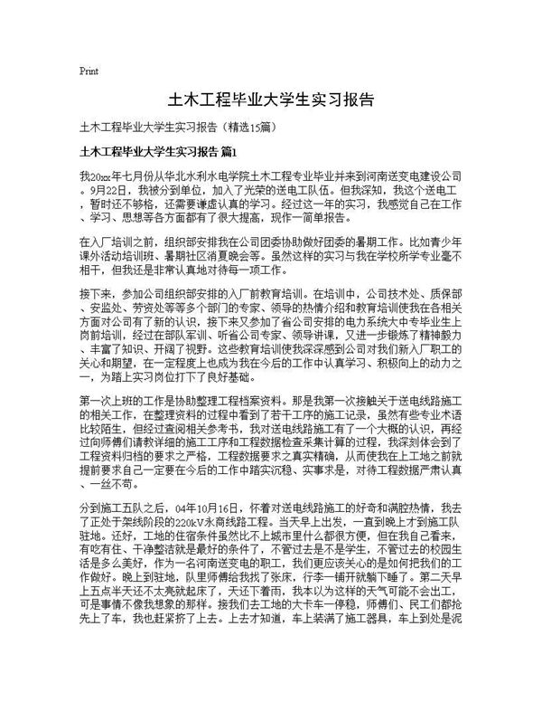 土木工程毕业大学生实习报告 (共22页)