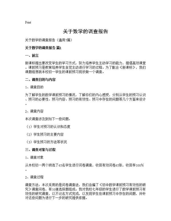 关于数学的调查报告 (共24页)