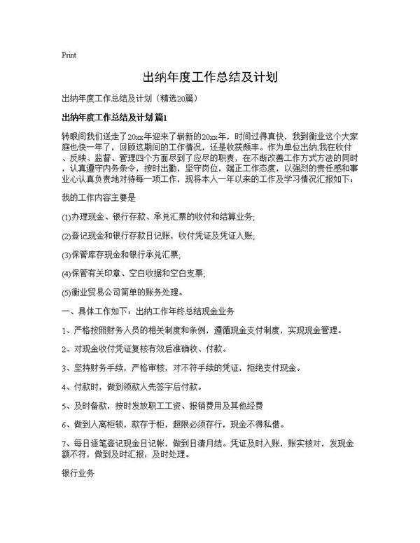 出纳年度工作总结及计划 (共24页)