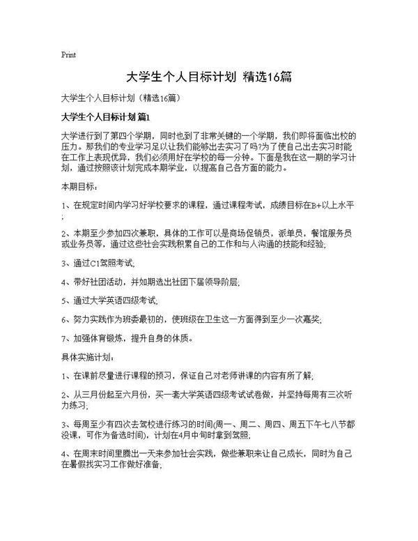 大学生个人目标计划(精选) (共20页)