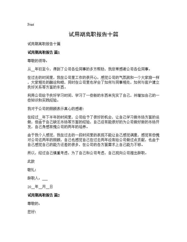 试用期离职报告十篇 (共6页)