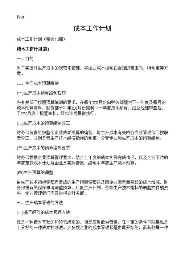 成本工作计划 (共21页)