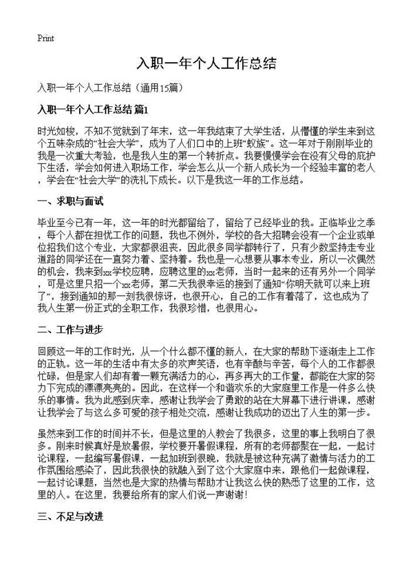 入职一年个人工作总结 (共21页)