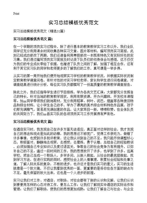 实习总结模板优秀范文 (共11页)