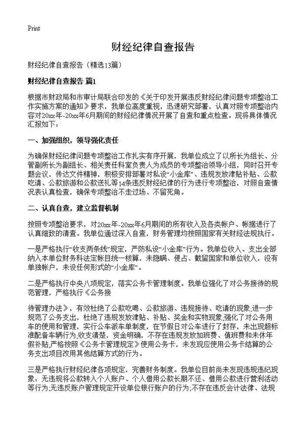 财经纪律自查报告 (共16页)