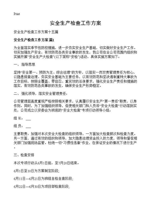 安全生产检查工作方案 (共24页)