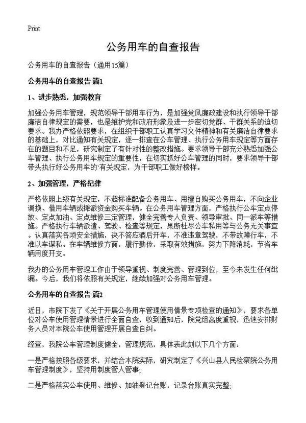 公务用车的自查报告 (共12页)