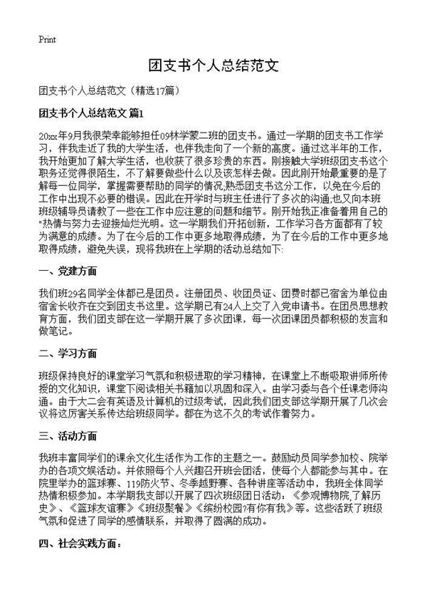 团支书个人总结范文 (共18页)