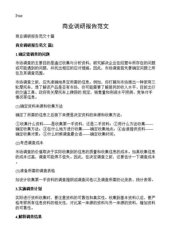 商业调研报告范文 (共19页)