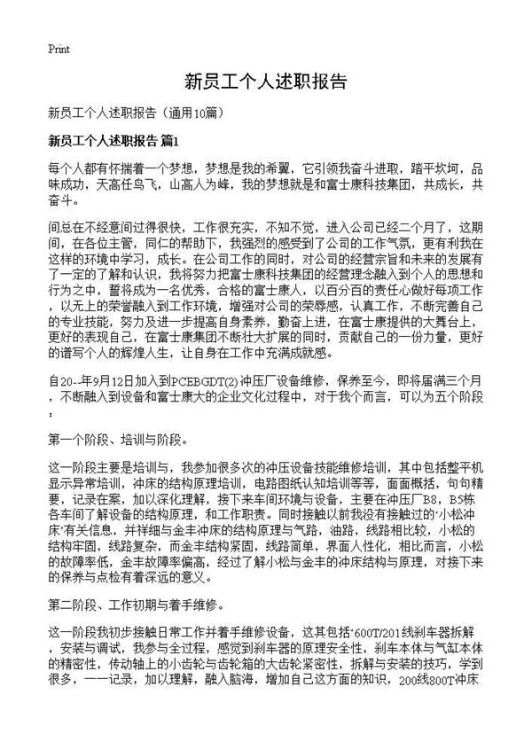 新员工个人述职报告 (共15页)