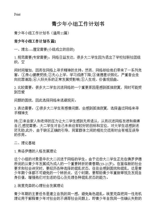 青少年小组工作计划书 (共28页)