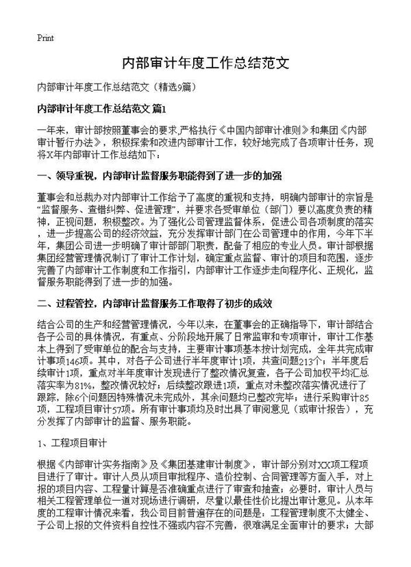 内部审计年度工作总结范文 (共14页)