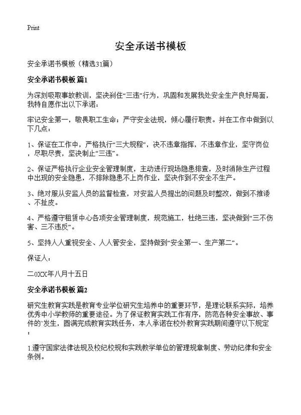 安全承诺书模板 (共23页)