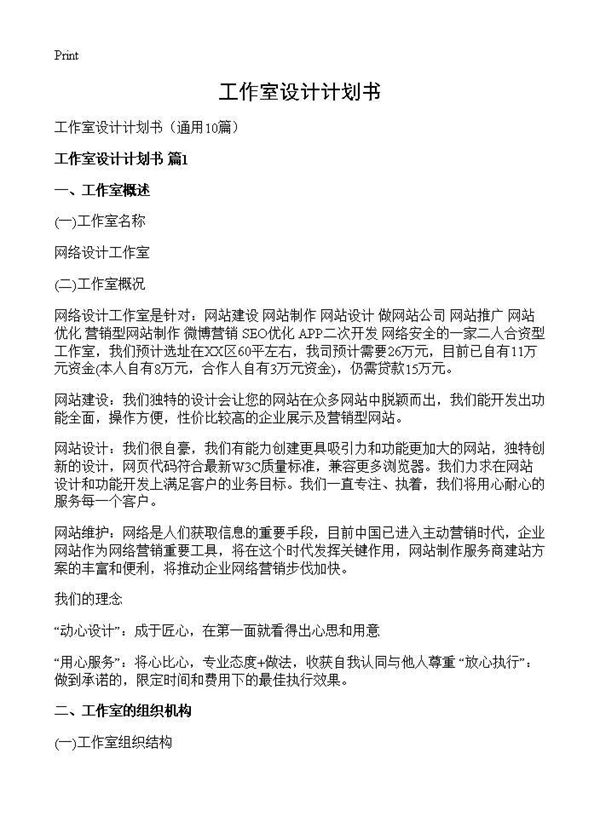工作室设计计划书 (共22页)