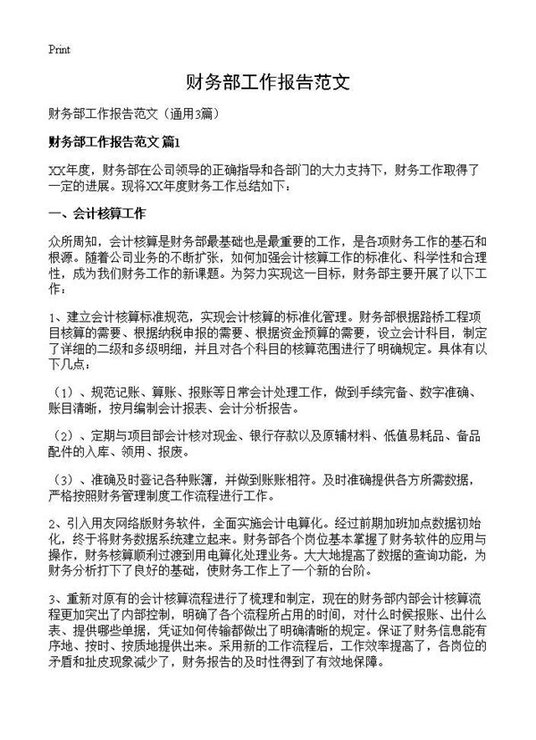 财务部工作报告范文 (共6页)