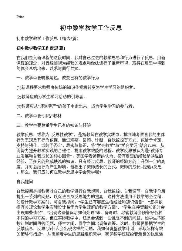 初中数学教学工作反思 (共9页)