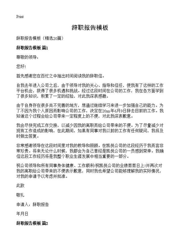辞职报告模板 (共12页)