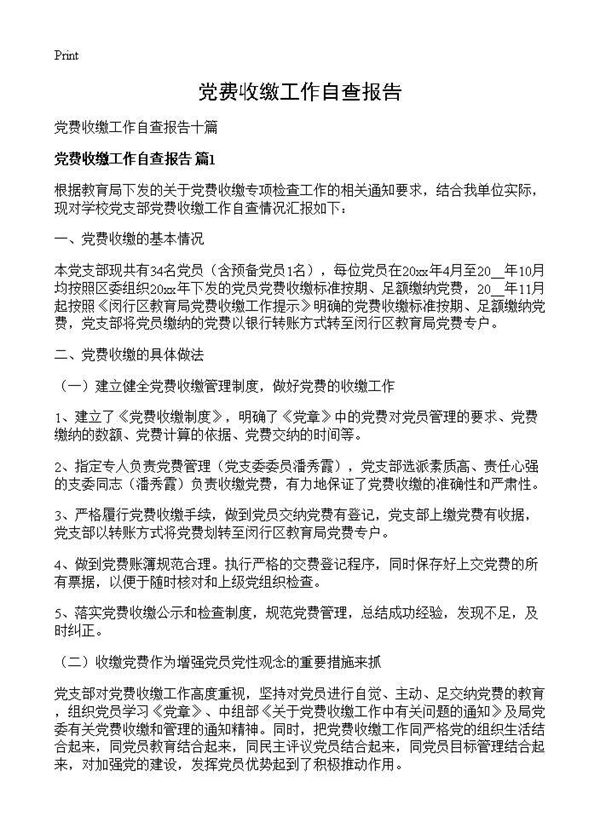 党费收缴工作自查报告 (共11页)