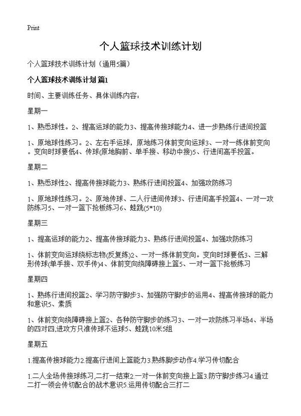 个人篮球技术训练计划 (共8页)