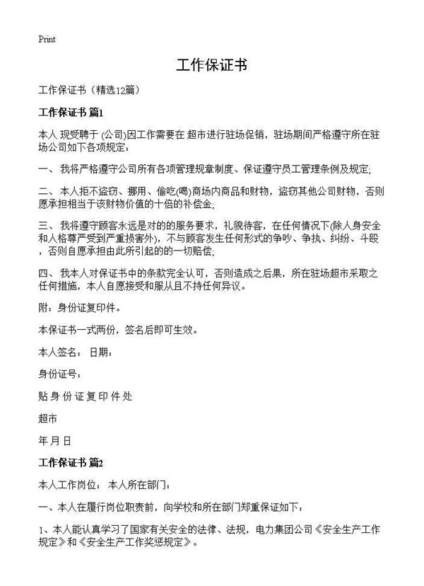 工作保证书 (共8页)