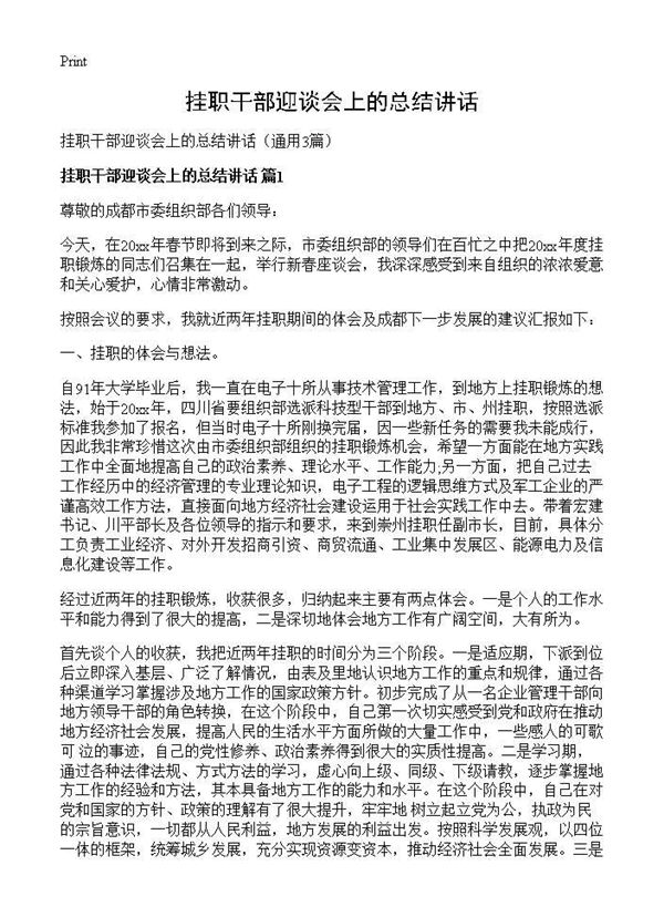 挂职干部迎谈会上的总结讲话 (共8页)