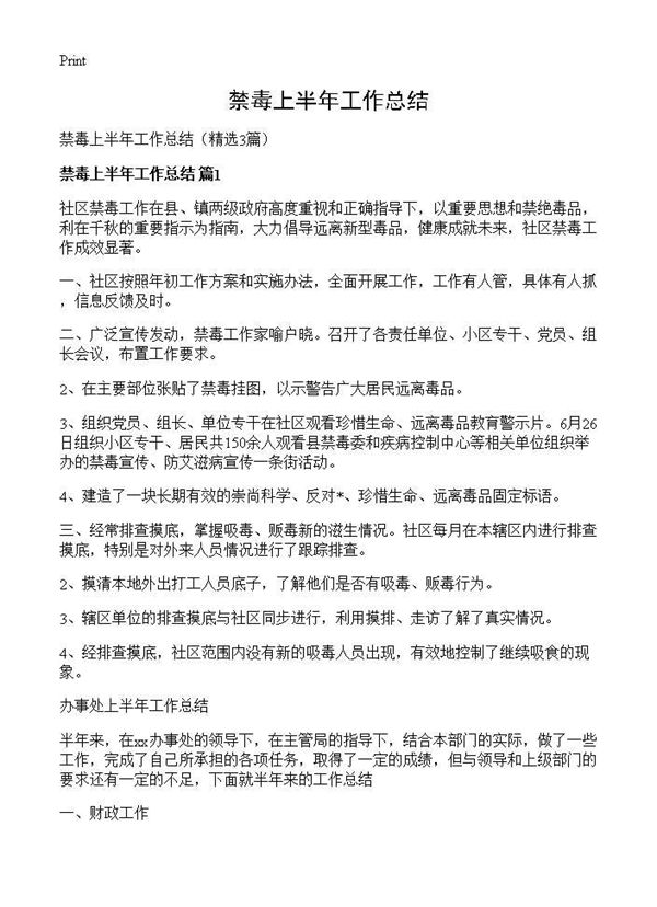 禁毒上半年工作总结 (共5页)