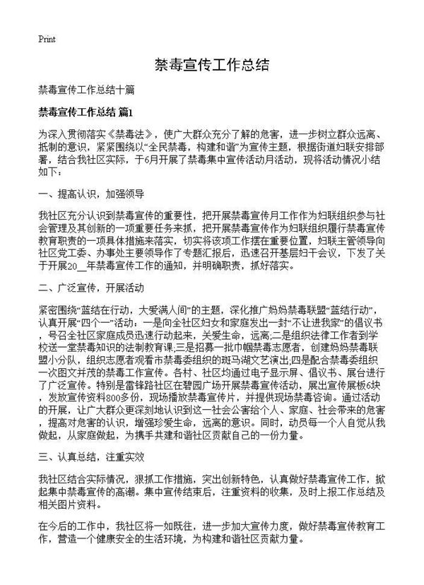 禁毒宣传工作总结 (共9页)